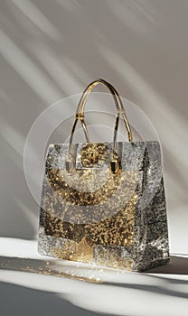 Luxury fashion bag 3d designed, front view ad mockup, isolated on a white and gray background