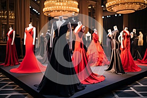 Luxury fashion show glamorous with high-end designer gowns showcasing. Generative AI