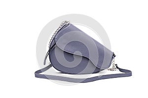 Luxury fashion women leather blue handbag isolated on a white background.