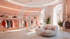 luxury and fashionable brand new interior of cloth store. Generative Ai