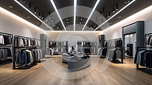 luxury and fashionable brand new interior of cloth store. Generative Ai