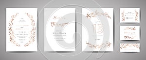 Luxury Flower Vintage Wedding Save the Date, Invitation Floral Cards Collection with Gold Foil Frame. trendy cover, graphic poster