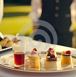 Luxury food service, appetisers by a waiter at a wedding celebration or formal event in classic English style at luxurious hotel