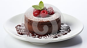 Luxury French dessert Chocolate souffle on plate, gourmand food photo