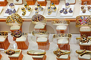 Luxury Garnet gold jewelry shop window display