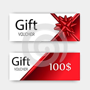 Luxury gift vouchers set. Red and golden color design, on white background.