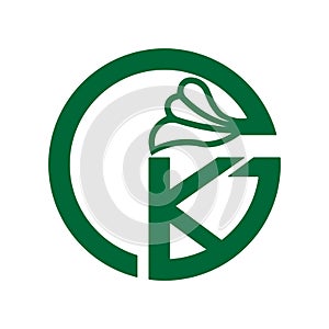 Luxury GK letters logo template images. GK Green leaf logo monogram best identity. KG logo Green tree best icon vector images