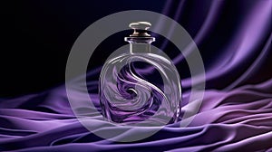 luxury glass perfume bottle with cloth waves background, ai generated