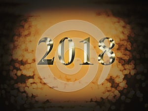 Luxury gold 2018 new year on gold bokeh background. Happy new year 2018