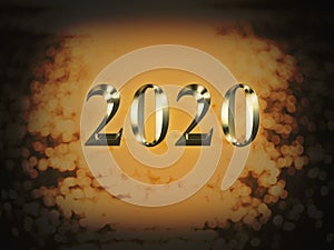 Luxury gold 2020 new year on gold bokeh background. Happy new year 2020