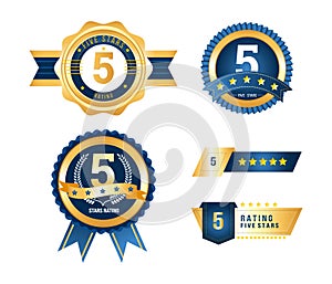 Luxury gold badges quality labels premium set of 5 stars rating