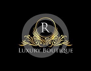 Luxury Gold Boutique Logo Vector Design. Premium Golden Bagde Q Letter Icon photo