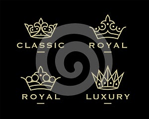 Luxury gold crown brand icon set 5