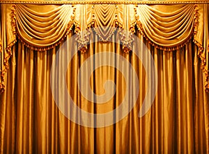 Luxury gold fabric curtains backdrop on the theate