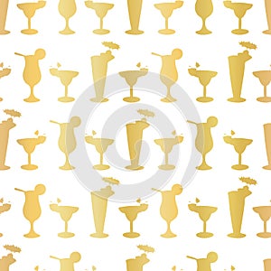 Luxury Gold Foil Frosty Cocktail Glasses Seamless Pattern Background