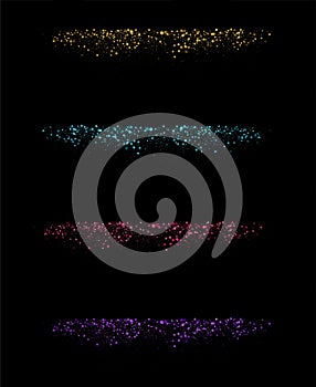 Luxury gold glitter particles on black background. glowing lights magic effects. Glow sparkles, vector illustration.