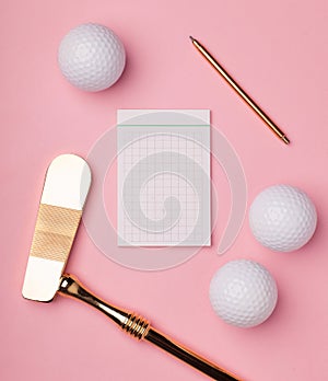 Luxury gold golf club and balls