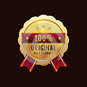 Luxury Gold Gradient 100 percent original ordinary product label badge design with vector.