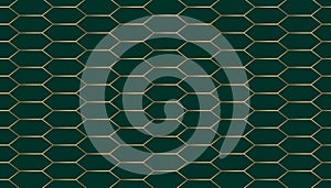 Luxury gold hexagon on green background seamless pattern. Honeycomb concept. Vector illustration