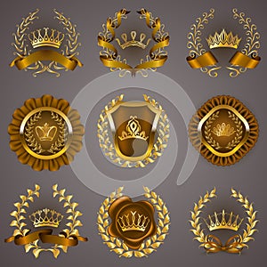 Luxury gold labels with laurel wreath