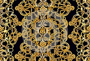 luxury gold lace design, gold chains seamless pattern, Abstract seamless vintage wealth pattern,