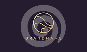 Luxury gold line logo design with simple and modern shape of sea water wave in a circle