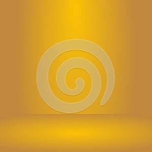 Luxury Gold Studio room background with Spotlights well use as Business backdrop, Template mock up for display of