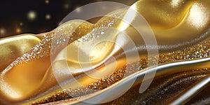 Luxury gold textile with bokeh for background, fabric waves pattern