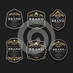 Luxury golden and black premium quality best choice labels set isolated vector illustration