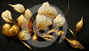 Luxury golden flower decorative background. Beautiful precious metal floral art