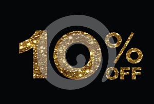 Luxury golden glitter ten percent off special discount word text