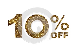 Luxury golden glitter ten percent off special discount word text