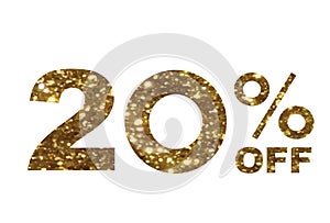 Luxury golden glitter twenty percent off special discount word