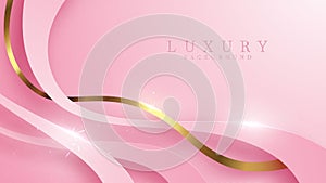 Luxury golden line background pink and purple shades in 3d abstract style. Illustration from vector about modern template deluxe