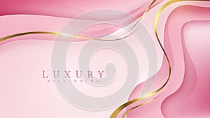 Luxury golden line background pink shades in 3d abstract style. Illustration from vector about modern template deluxe design