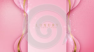 Luxury golden line background pink shades in 3d and paper cut abstract style Valentines day concept.