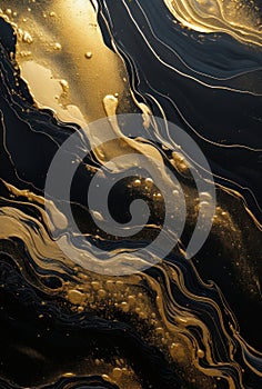 Luxury golden marble texture with black and gold flowing shapes
