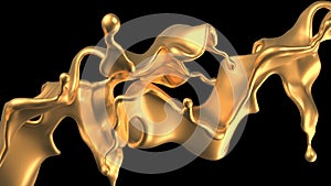 Luxury golden splash of liquid. 3d illustration, 3d rendering