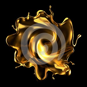 Luxury golden splash of liquid. 3d illustration, 3d rendering