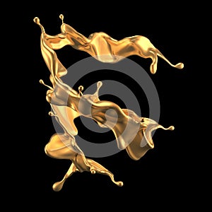 Luxury golden splash of liquid. 3d illustration, 3d rendering