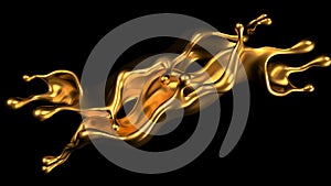 Luxury golden splash of liquid. 3d illustration, 3d rendering