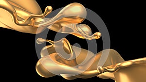 Luxury golden splash of liquid. 3d illustration, 3d rendering