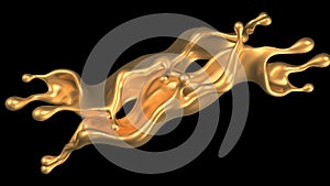 Luxury golden splash of liquid. 3d illustration, 3d rendering