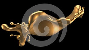 Luxury golden splash of liquid. 3d illustration, 3d rendering