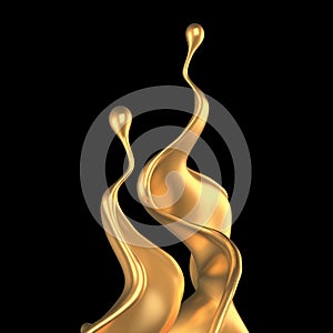 Luxury golden splash of liquid. 3d illustration, 3d rendering