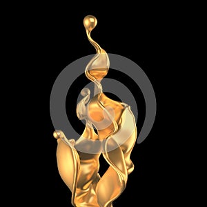 Luxury golden splash of liquid. 3d illustration, 3d rendering