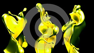 Luxury golden splash of liquid. 3d illustration, 3d rendering