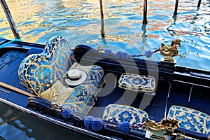 Luxury Gondola waiting for tourists near Rialto Bridge in Venice