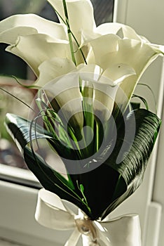 Luxury gorgeous wedding bouquet with white calla and lily for br