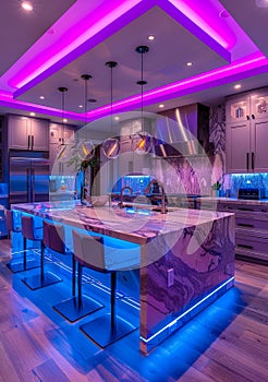 Luxury gourmet kitchen with professional-grade appliances and spacious layout vibrant lighting